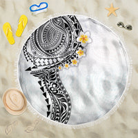 Hawaiian Tribal Tattoo and Plumeria Beach Blanket Polynesian Pattern White Color