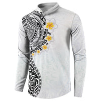 Hawaiian Tribal Tattoo and Plumeria Button Sweatshirt Polynesian Pattern White Color