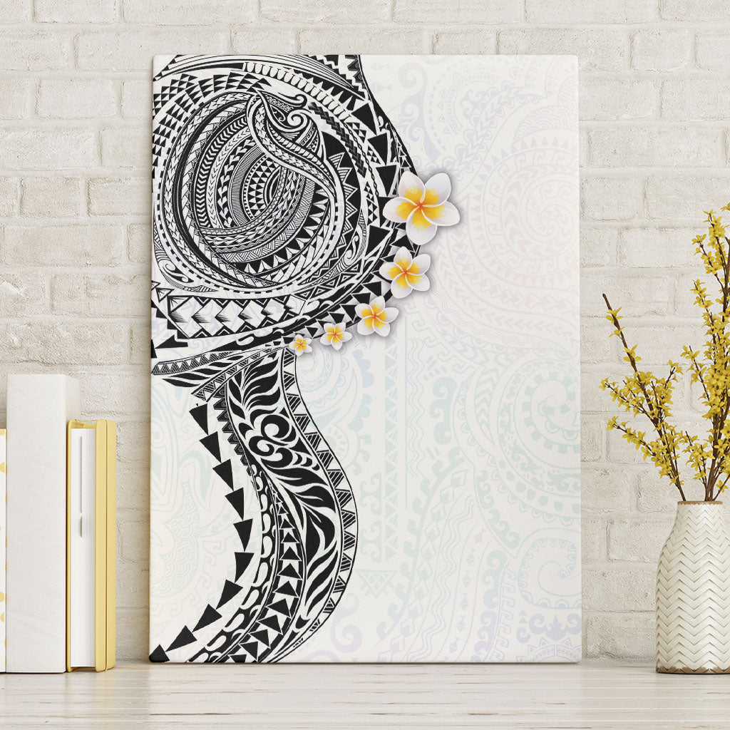 Hawaiian Tribal Tattoo and Plumeria Canvas Wall Art Polynesian Pattern White Color