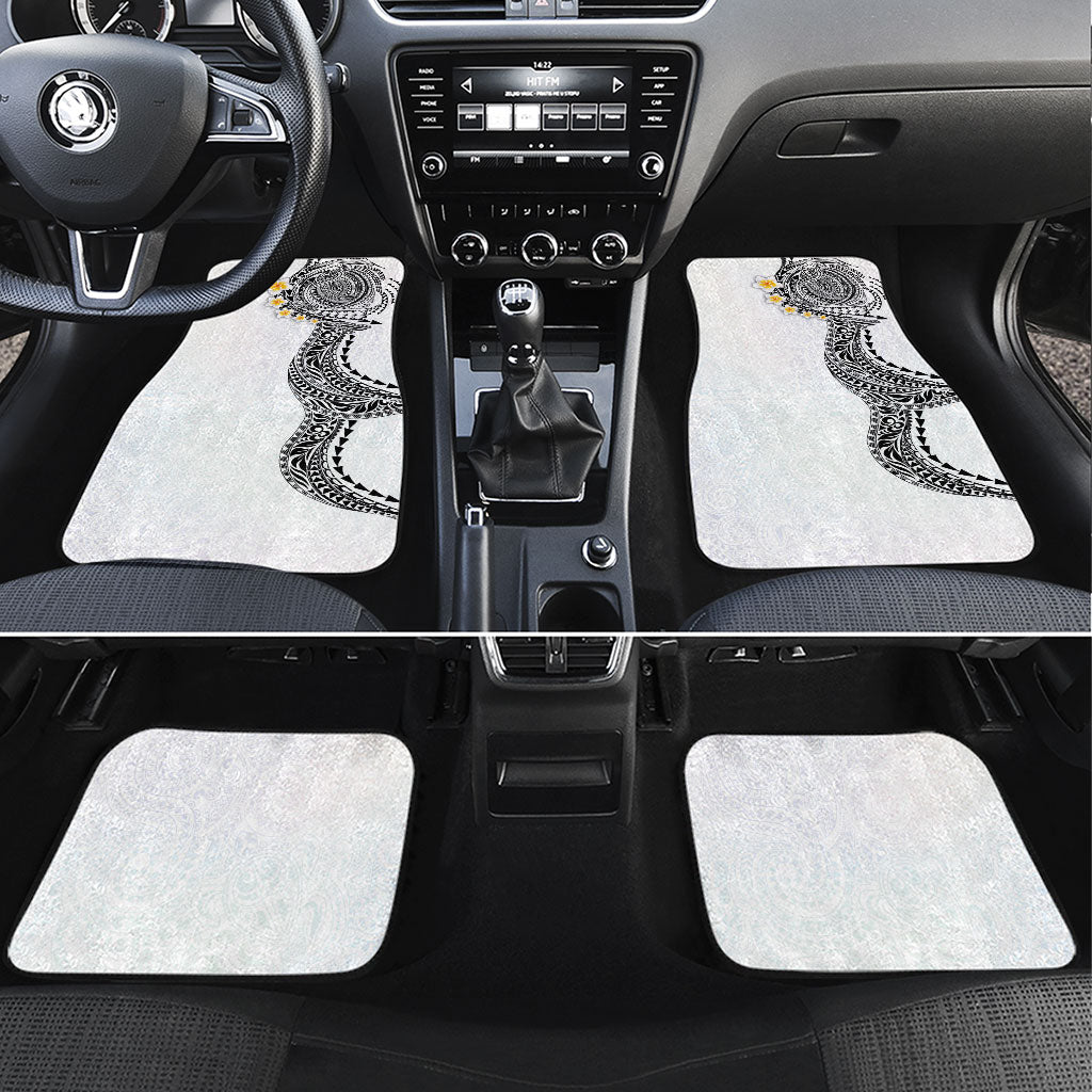Hawaiian Tribal Tattoo and Plumeria Car Mats Polynesian Pattern White Color