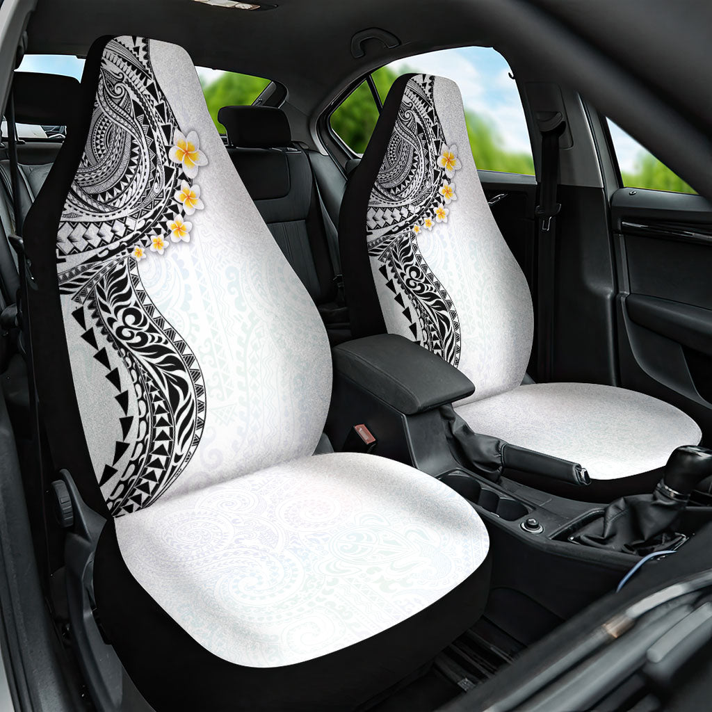 Hawaiian Tribal Tattoo and Plumeria Car Seat Cover Polynesian Pattern White Color