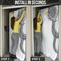 Hawaiian Tribal Tattoo and Plumeria Door Cover Polynesian Pattern White Color