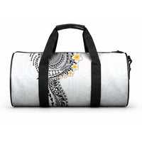 Hawaiian Tribal Tattoo and Plumeria Duffle Bag Polynesian Pattern White Color