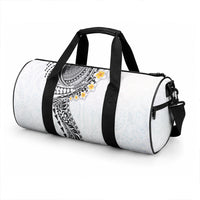Hawaiian Tribal Tattoo and Plumeria Duffle Bag Polynesian Pattern White Color
