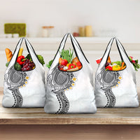 Hawaiian Tribal Tattoo and Plumeria Grocery Bag Polynesian Pattern White Color