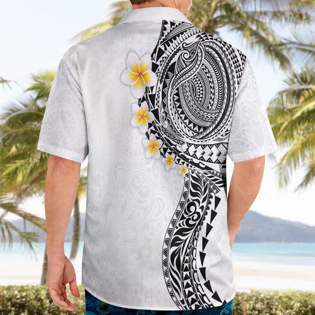 Hawaiian Tribal Tattoo and Plumeria Hawaiian Shirt Polynesian Pattern White Color