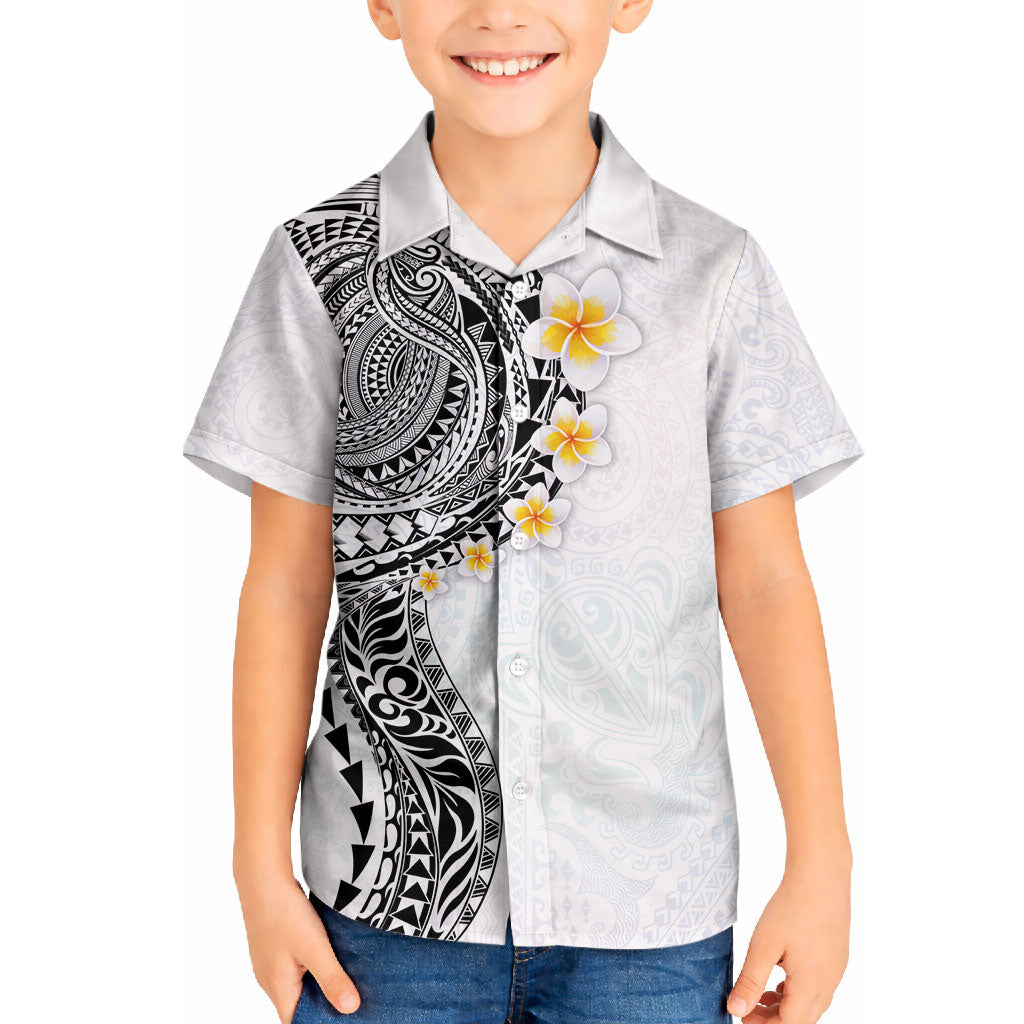 Hawaiian Tribal Tattoo and Plumeria Hawaiian Shirt Polynesian Pattern White Color