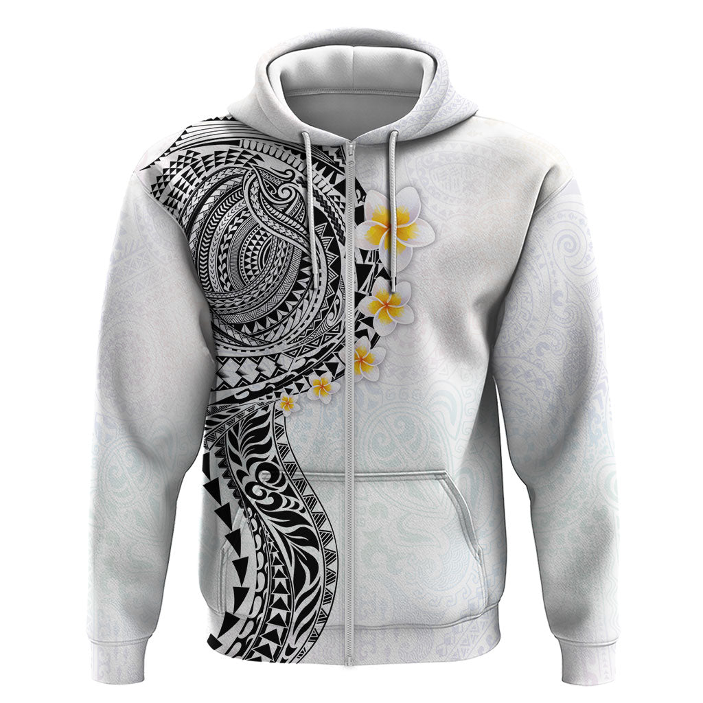 Hawaiian Tribal Tattoo and Plumeria Hoodie Polynesian Pattern White Color