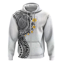 Hawaiian Tribal Tattoo and Plumeria Hoodie Polynesian Pattern White Color