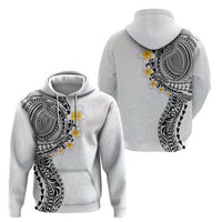 Hawaiian Tribal Tattoo and Plumeria Hoodie Polynesian Pattern White Color