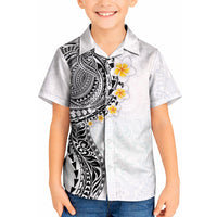 Hawaiian Tribal Tattoo and Plumeria Kid Hawaiian Shirt Polynesian Pattern White Color