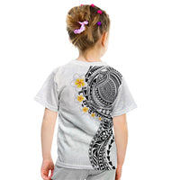 Hawaiian Tribal Tattoo and Plumeria Kid T Shirt Polynesian Pattern White Color