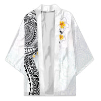 Hawaiian Tribal Tattoo and Plumeria Kimono Polynesian Pattern White Color