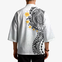 Hawaiian Tribal Tattoo and Plumeria Kimono Polynesian Pattern White Color