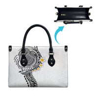Hawaiian Tribal Tattoo and Plumeria Leather Bag Polynesian Pattern White Color