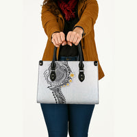 Hawaiian Tribal Tattoo and Plumeria Leather Bag Polynesian Pattern White Color