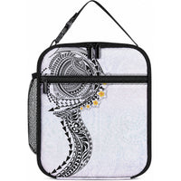 Hawaiian Tribal Tattoo and Plumeria Lunch Bag Polynesian Pattern White Color
