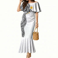 Hawaiian Tribal Tattoo and Plumeria Mermaid Dress Polynesian Pattern White Color
