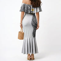 Hawaiian Tribal Tattoo and Plumeria Mermaid Dress Polynesian Pattern White Color