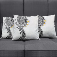 Hawaiian Tribal Tattoo and Plumeria Pillow Cover Polynesian Pattern White Color