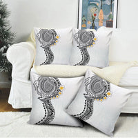 Hawaiian Tribal Tattoo and Plumeria Pillow Cover Polynesian Pattern White Color