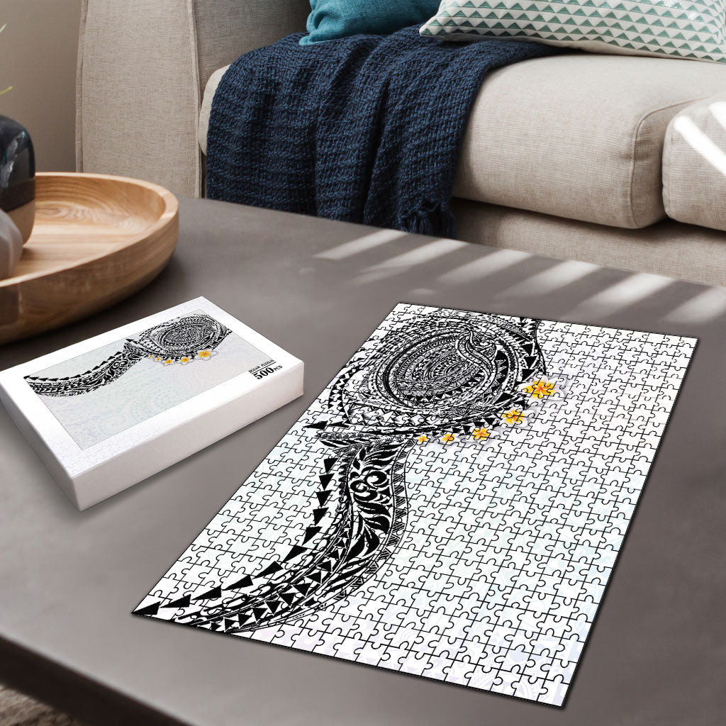 Hawaiian Tribal Tattoo and Plumeria Puzzle Polynesian Pattern White Color