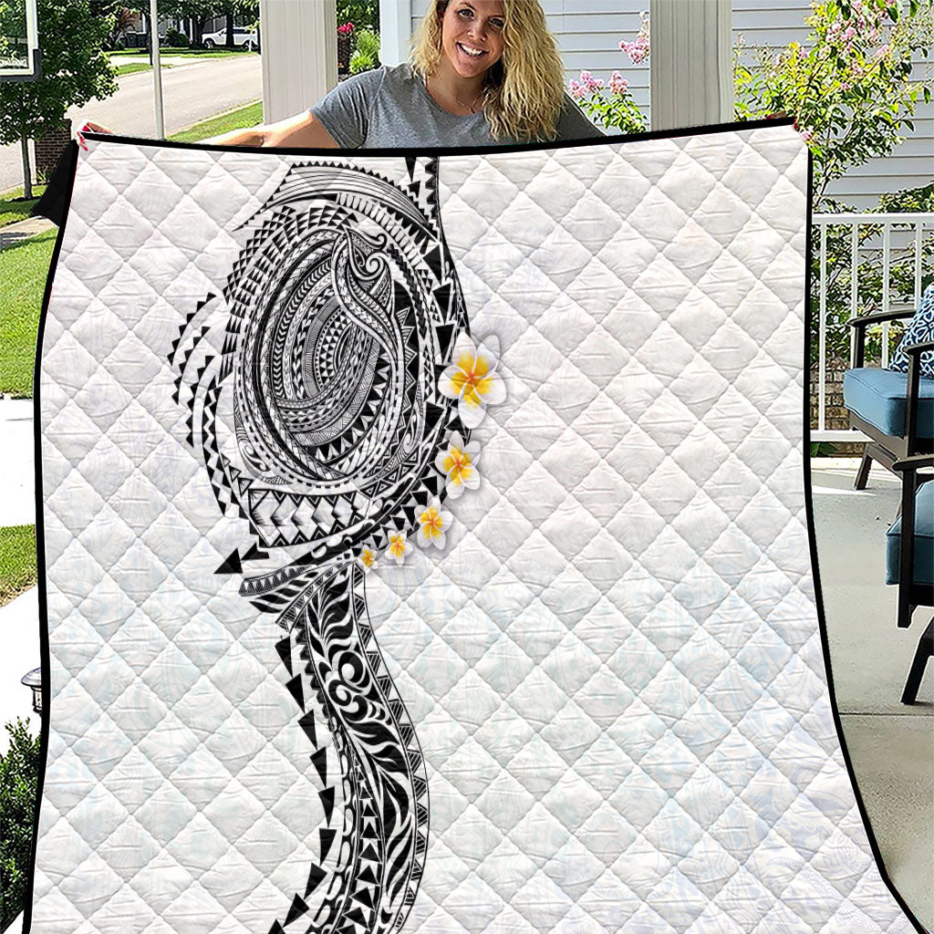 Hawaiian Tribal Tattoo and Plumeria Quilt Polynesian Pattern White Color