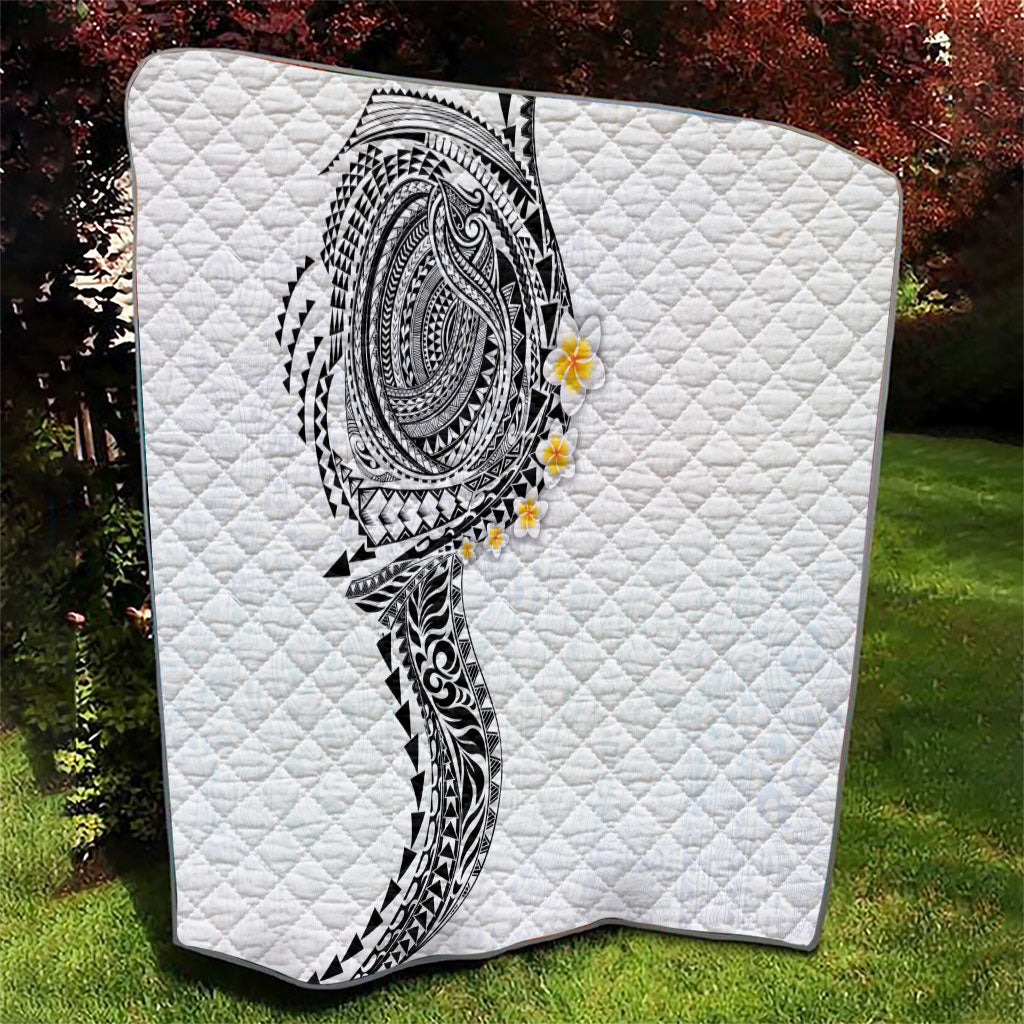 Hawaiian Tribal Tattoo and Plumeria Quilt Polynesian Pattern White Color
