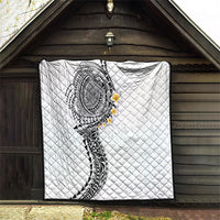 Hawaiian Tribal Tattoo and Plumeria Quilt Polynesian Pattern White Color