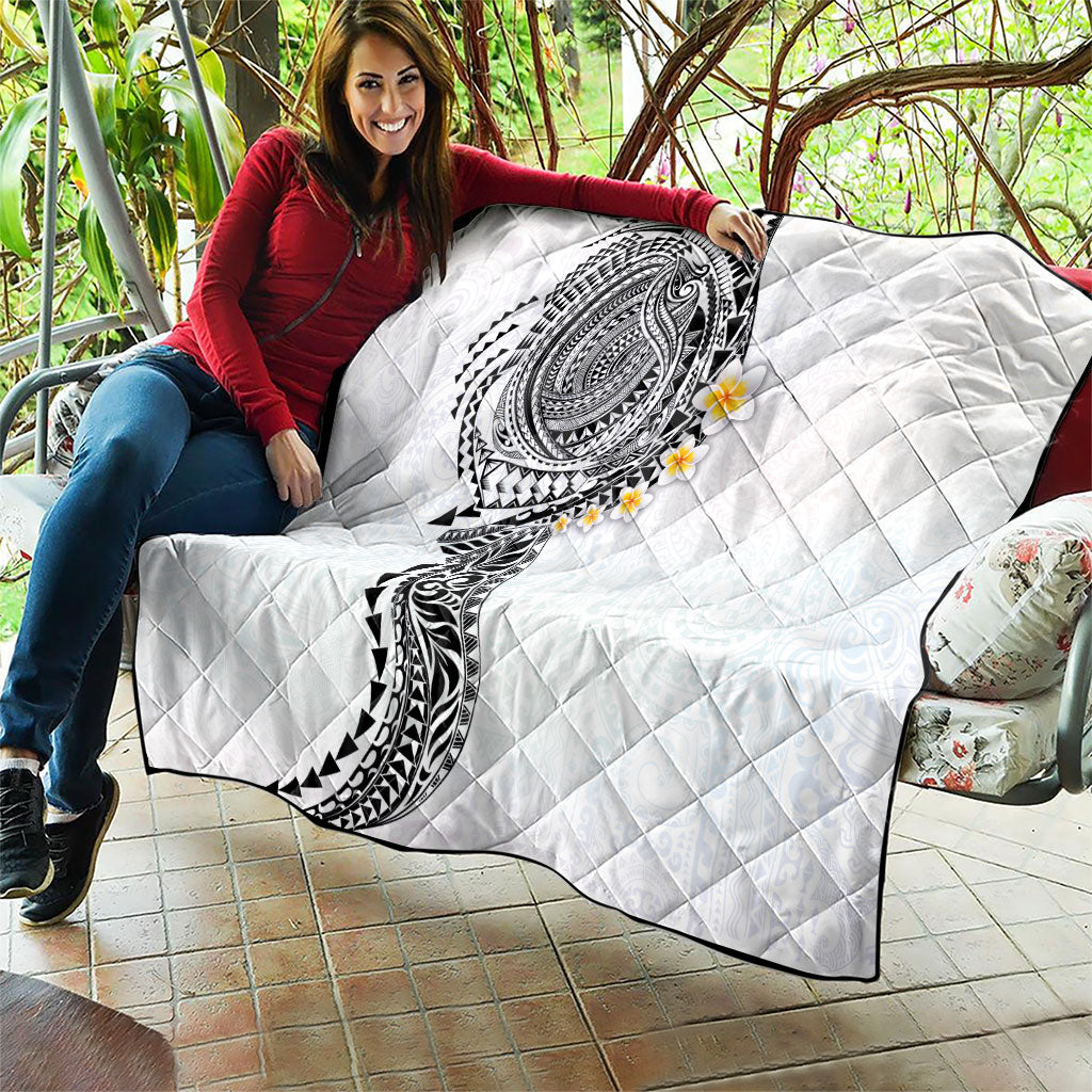 Hawaiian Tribal Tattoo and Plumeria Quilt Polynesian Pattern White Color
