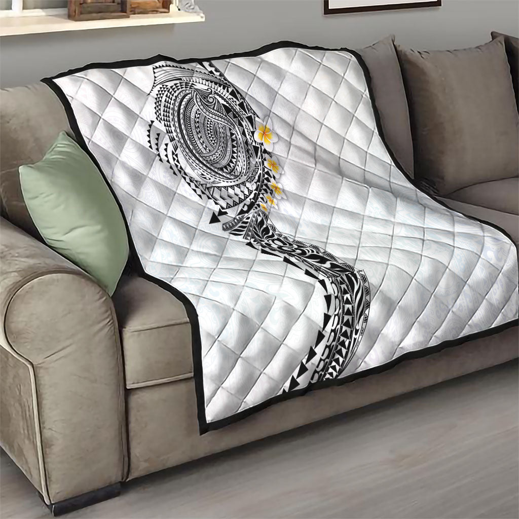 Hawaiian Tribal Tattoo and Plumeria Quilt Polynesian Pattern White Color