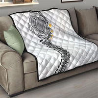 Hawaiian Tribal Tattoo and Plumeria Quilt Polynesian Pattern White Color