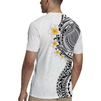 Hawaiian Tribal Tattoo and Plumeria Rugby Jersey Polynesian Pattern White Color