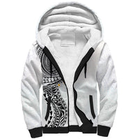 Hawaiian Tribal Tattoo and Plumeria Sherpa Hoodie Polynesian Pattern White Color