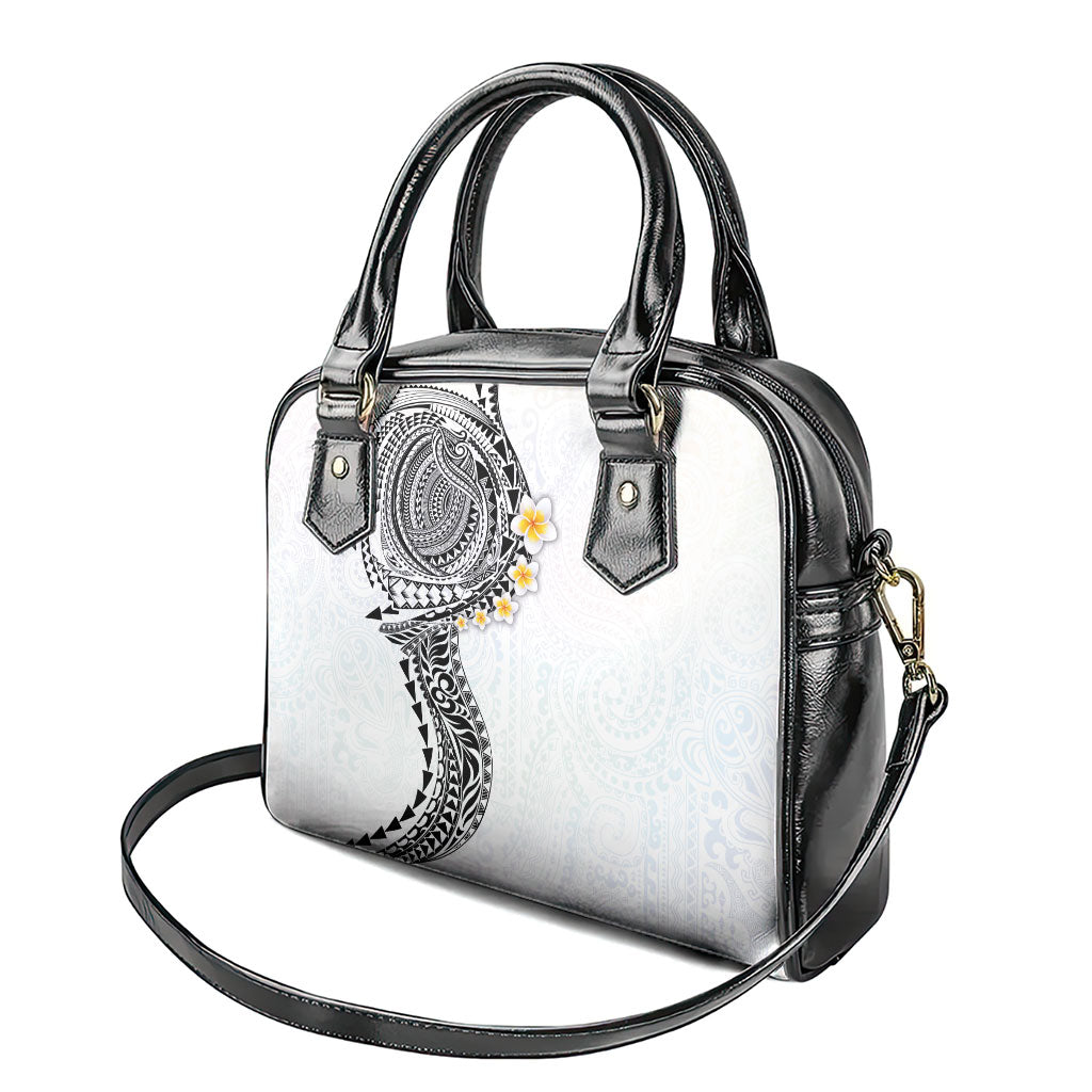 Hawaiian Tribal Tattoo and Plumeria Shoulder Handbag Polynesian Pattern White Color