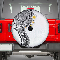 Hawaiian Tribal Tattoo and Plumeria Spare Tire Cover Polynesian Pattern White Color