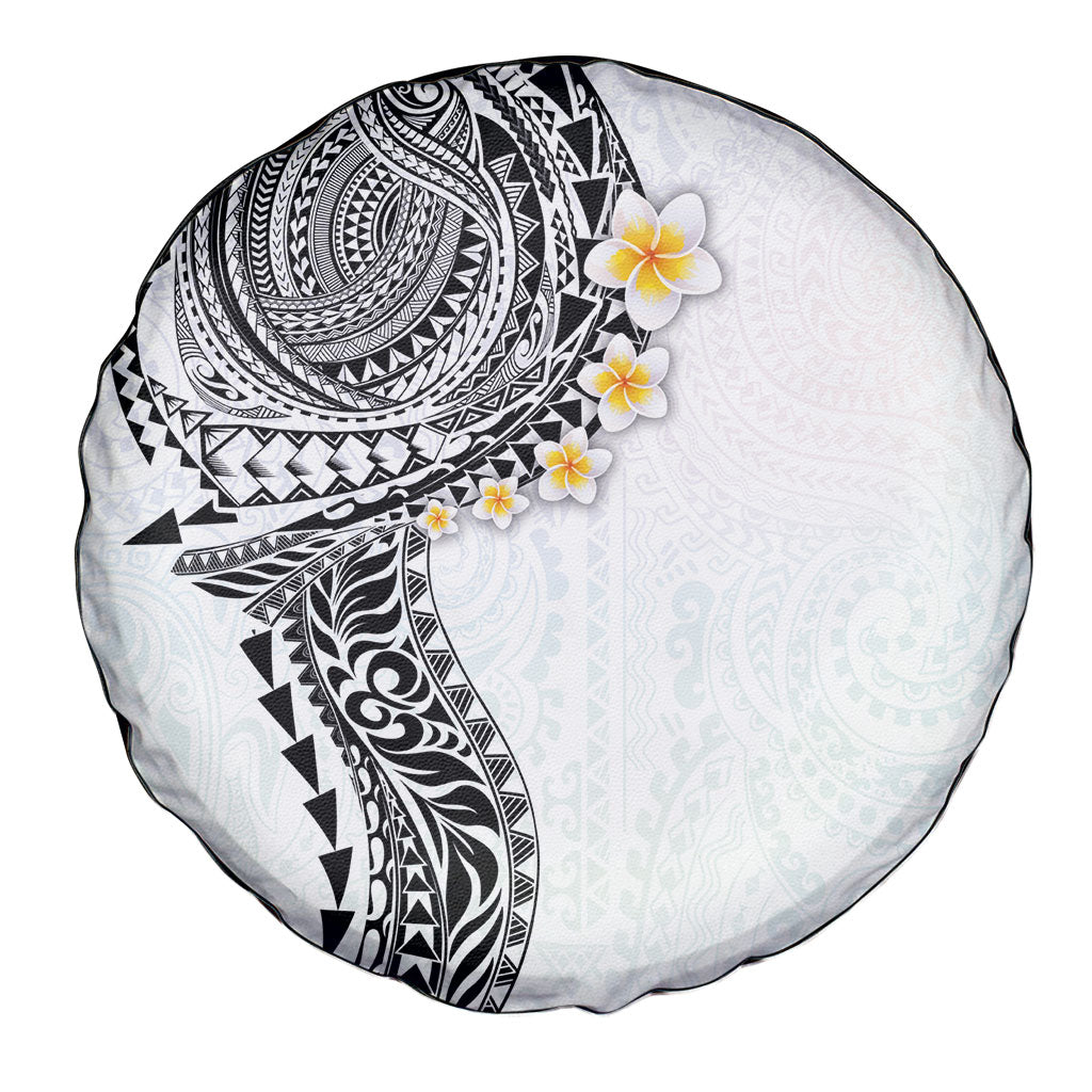 Hawaiian Tribal Tattoo and Plumeria Spare Tire Cover Polynesian Pattern White Color