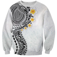 Hawaiian Tribal Tattoo and Plumeria Sweatshirt Polynesian Pattern White Color