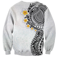 Hawaiian Tribal Tattoo and Plumeria Sweatshirt Polynesian Pattern White Color