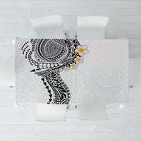 Hawaiian Tribal Tattoo and Plumeria Tablecloth Polynesian Pattern White Color