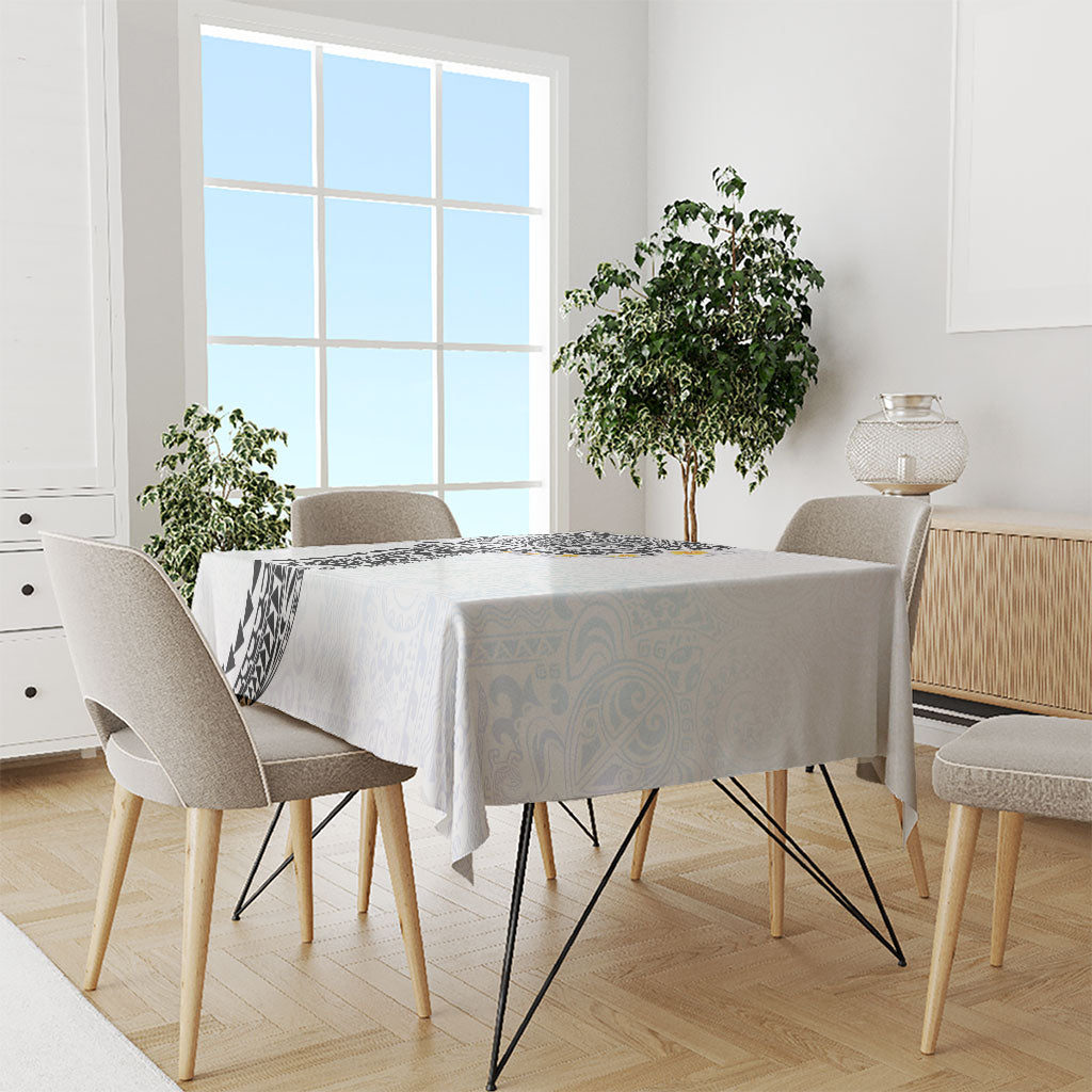 Hawaiian Tribal Tattoo and Plumeria Tablecloth Polynesian Pattern White Color