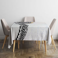Hawaiian Tribal Tattoo and Plumeria Tablecloth Polynesian Pattern White Color