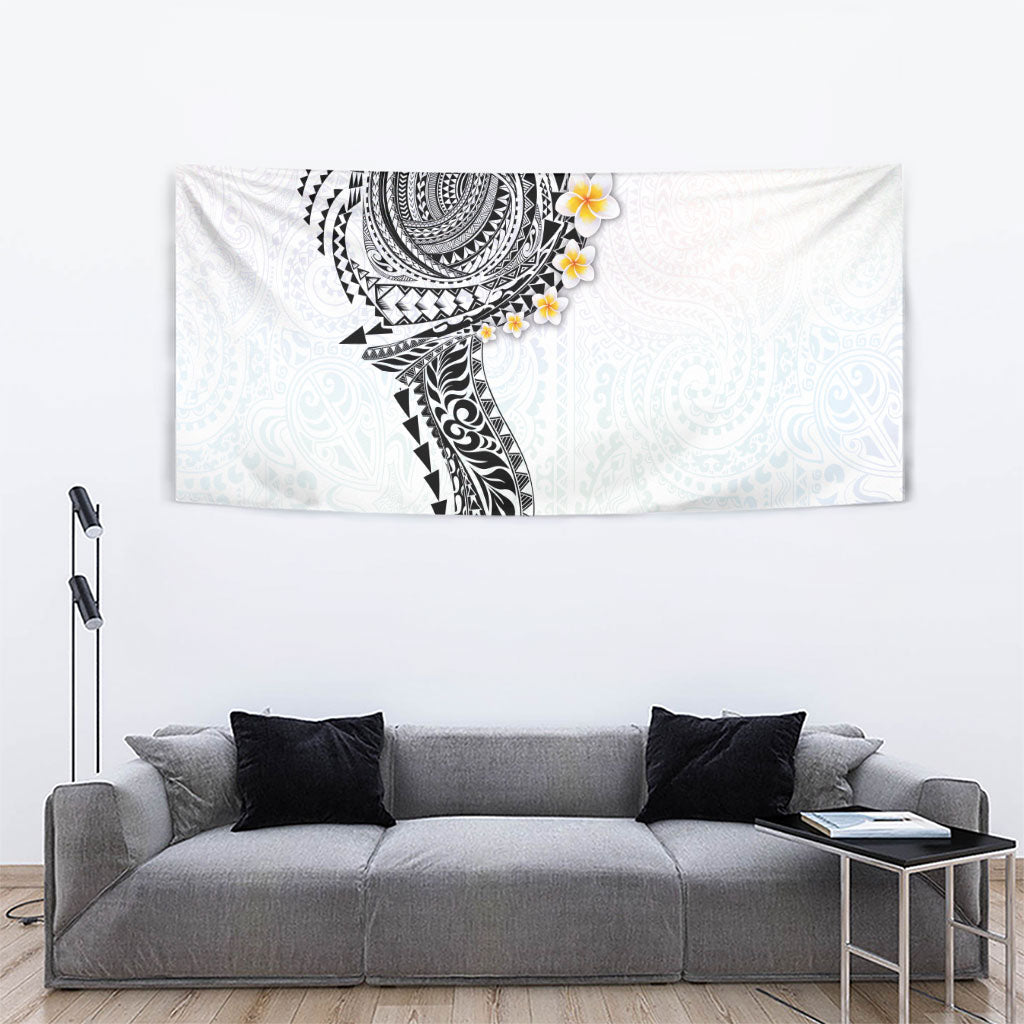 Hawaiian Tribal Tattoo and Plumeria Tapestry Polynesian Pattern White Color