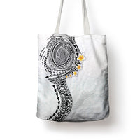 Hawaiian Tribal Tattoo and Plumeria Tote Bag Polynesian Pattern White Color