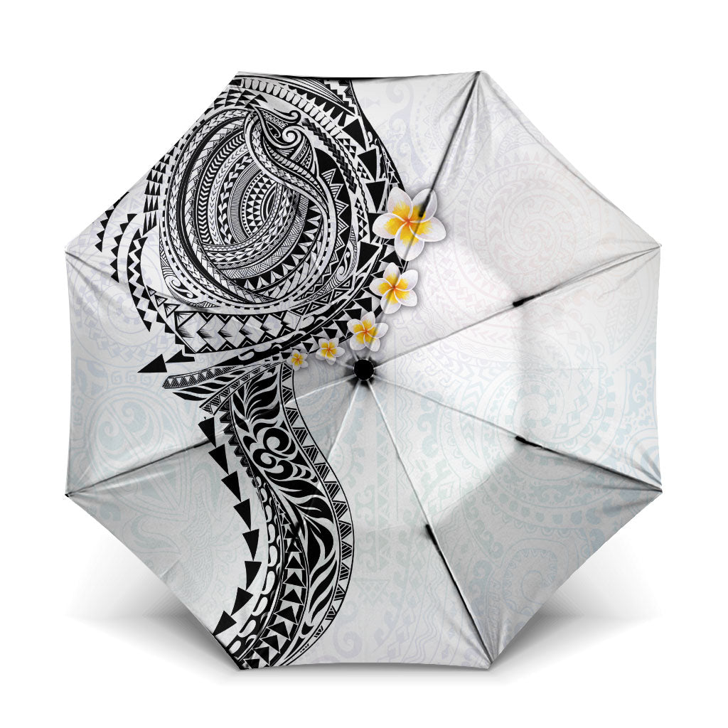 Hawaiian Tribal Tattoo and Plumeria Umbrella Polynesian Pattern White Color