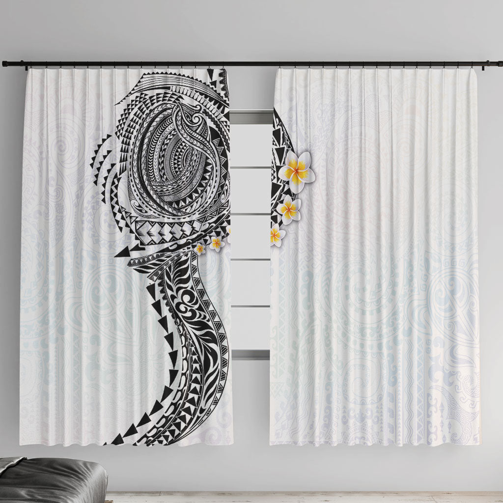 Hawaiian Tribal Tattoo and Plumeria Window Curtain Polynesian Pattern White Color