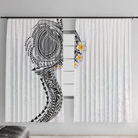 Hawaiian Tribal Tattoo and Plumeria Window Curtain Polynesian Pattern White Color