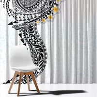 Hawaiian Tribal Tattoo and Plumeria Window Curtain Polynesian Pattern White Color