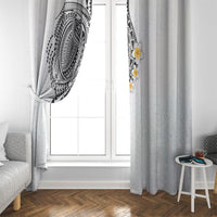 Hawaiian Tribal Tattoo and Plumeria Window Curtain Polynesian Pattern White Color