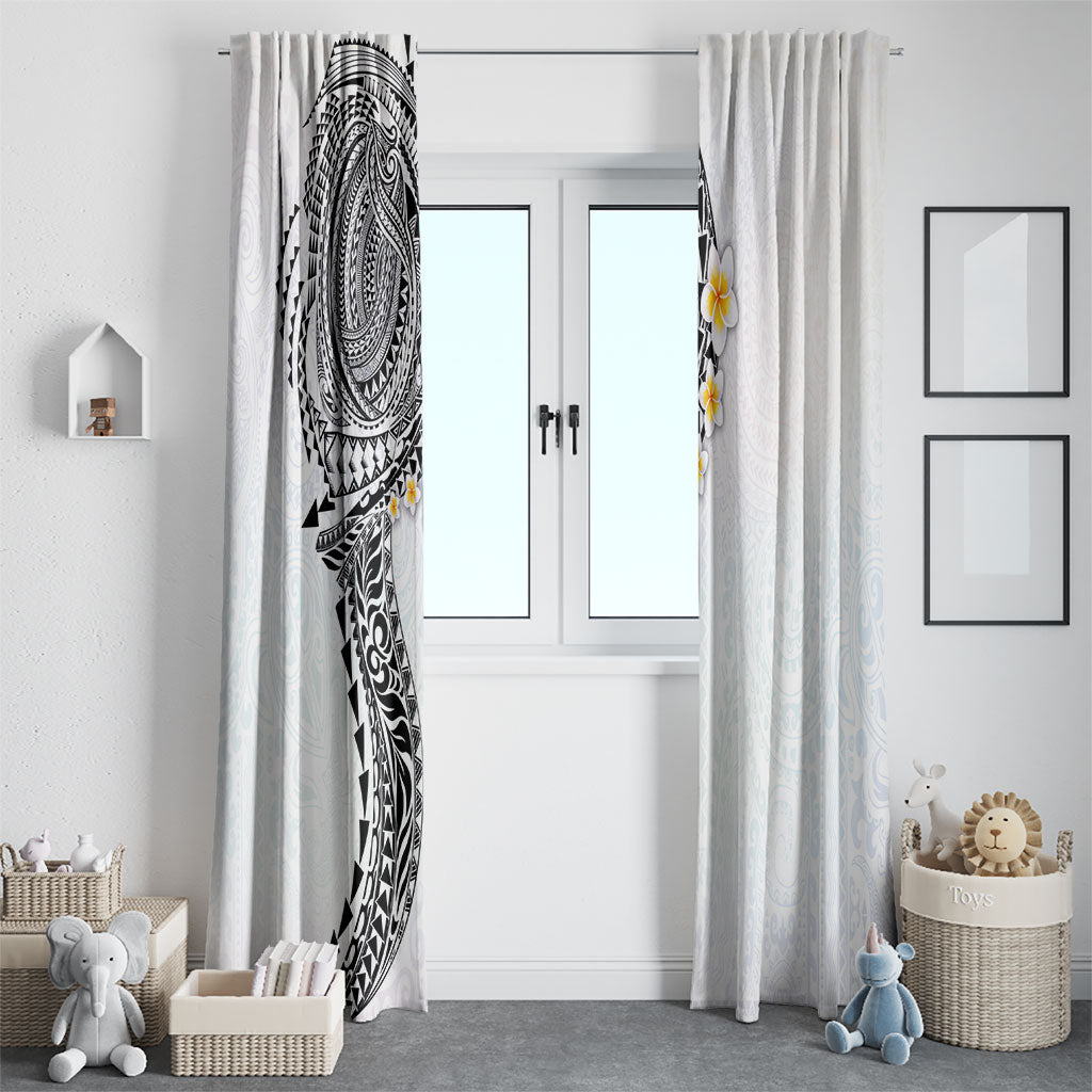 Hawaiian Tribal Tattoo and Plumeria Window Curtain Polynesian Pattern White Color